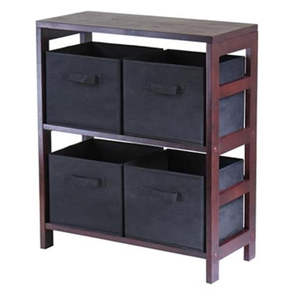 Perfectpillows Capri 2 Section M Storage Shelf with 4 Foldable Black Fabric Baskets - Walnut and Black PE143695 - main